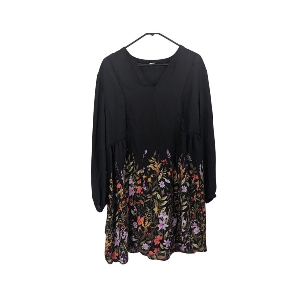 Old Navy women's long‎ sleeve black dress with floral print size extra large